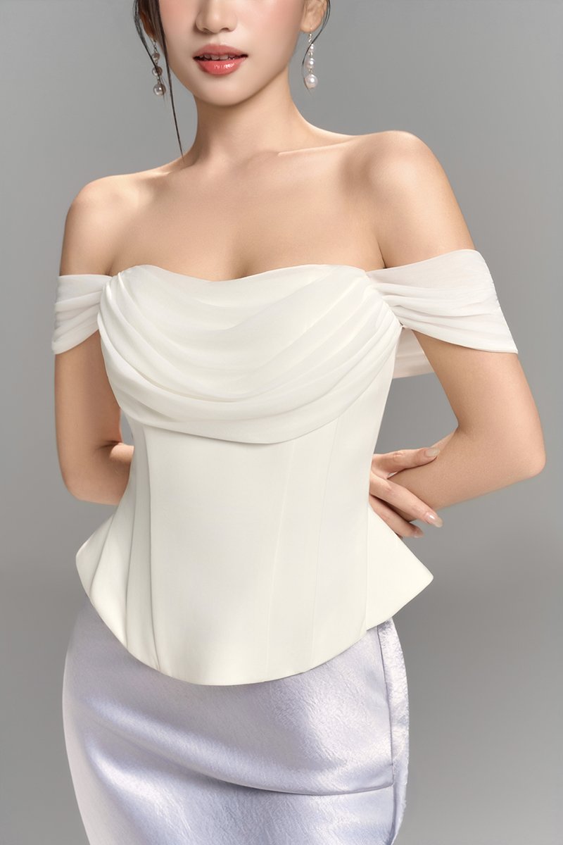 Neve Soft Corset Drape Top with Sash in Iconic White