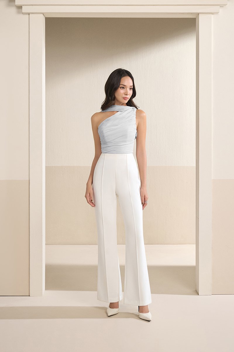 Raea Padded Toga Ruche Top in Comfort Grey