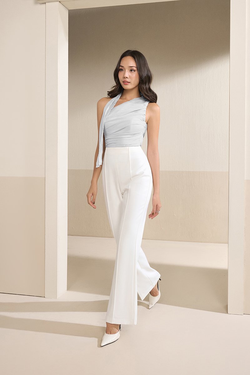 Raea Padded Toga Ruche Top in Comfort Grey