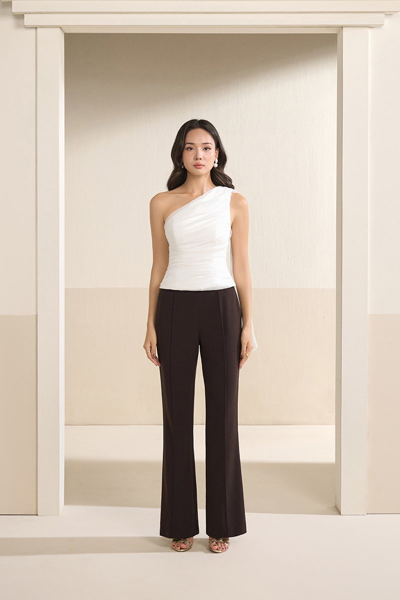 Raea Padded Toga Ruche Top in Iconic White