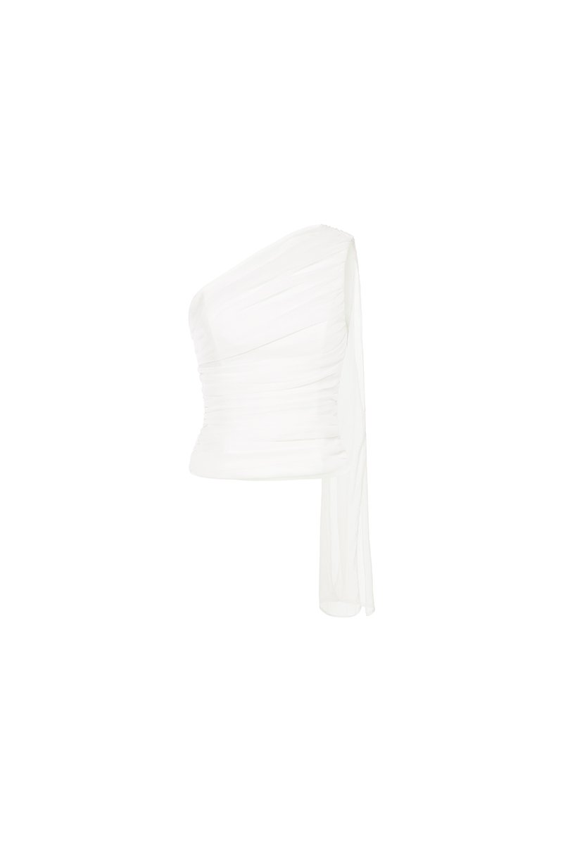 Raea Padded Toga Ruche Top in Iconic White