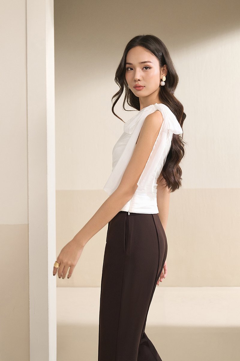 Raea Padded Toga Ruche Top in Iconic White