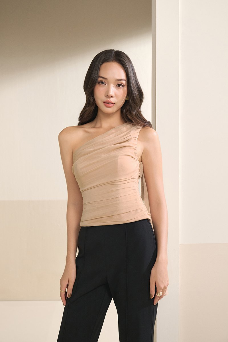 Raea Padded Toga Ruche Top in Nude Glow
