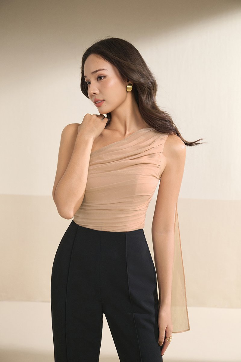 Raea Padded Toga Ruche Top in Nude Glow