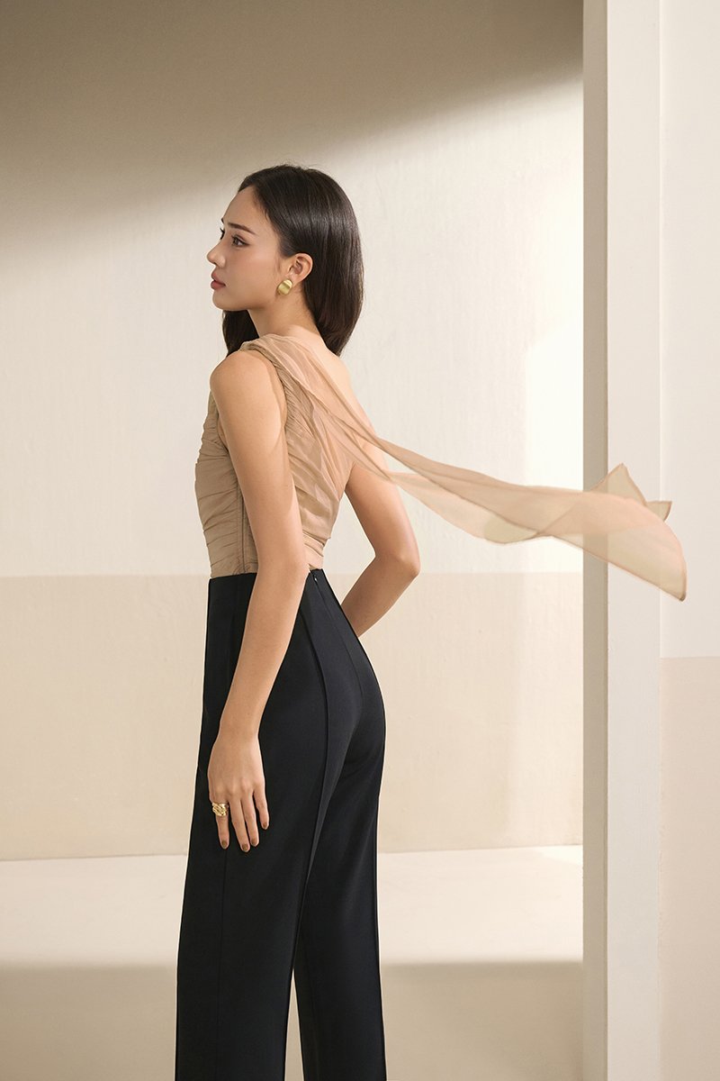 Raea Padded Toga Ruche Top in Nude Glow