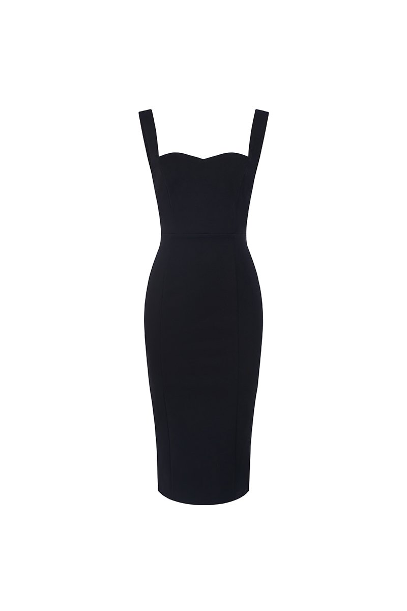 Reverie Padded Mesh Back Pencil Dress in Classic Black