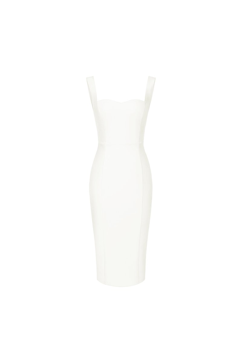 Reverie Padded Mesh Back Pencil Dress in Iconic White