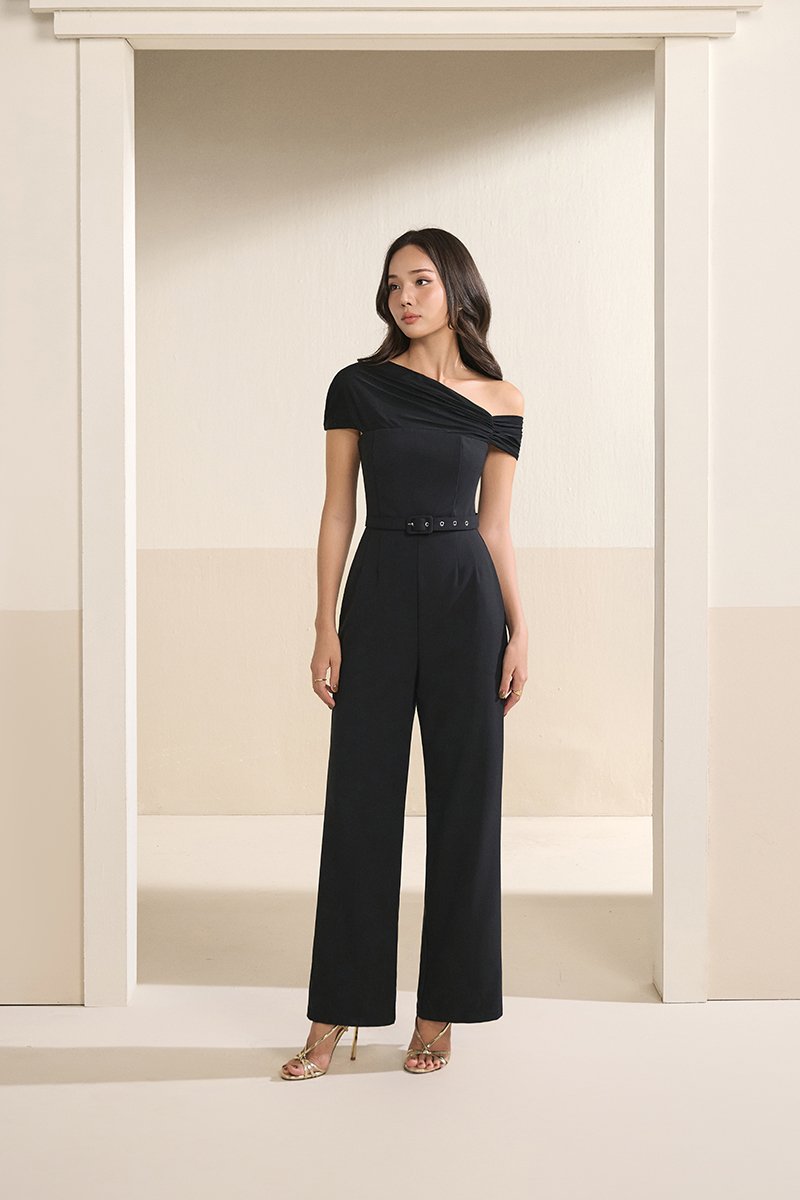 Roux Padded Asymmetrical Jumpsuit in Classic Black