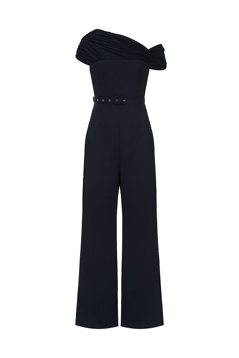 Roux Padded Asymmetrical Jumpsuit in Classic Black