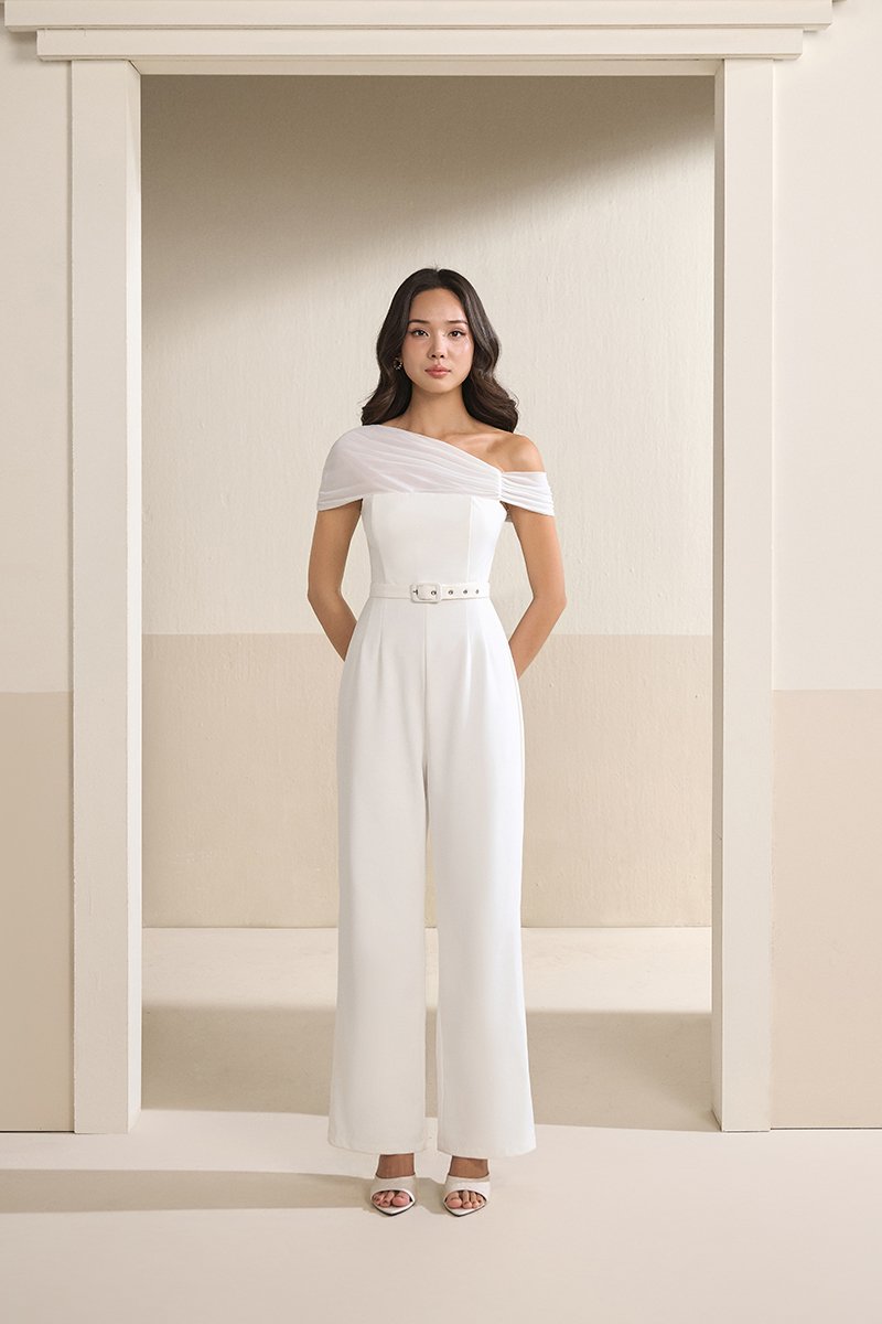 Roux Padded Asymmetrical Jumpsuit in Iconic White