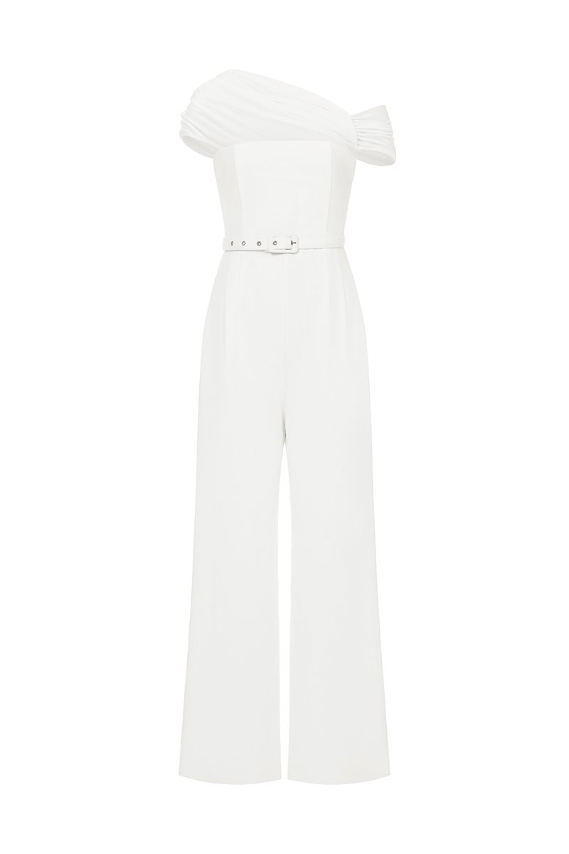 Roux Padded Asymmetrical Jumpsuit in Iconic White