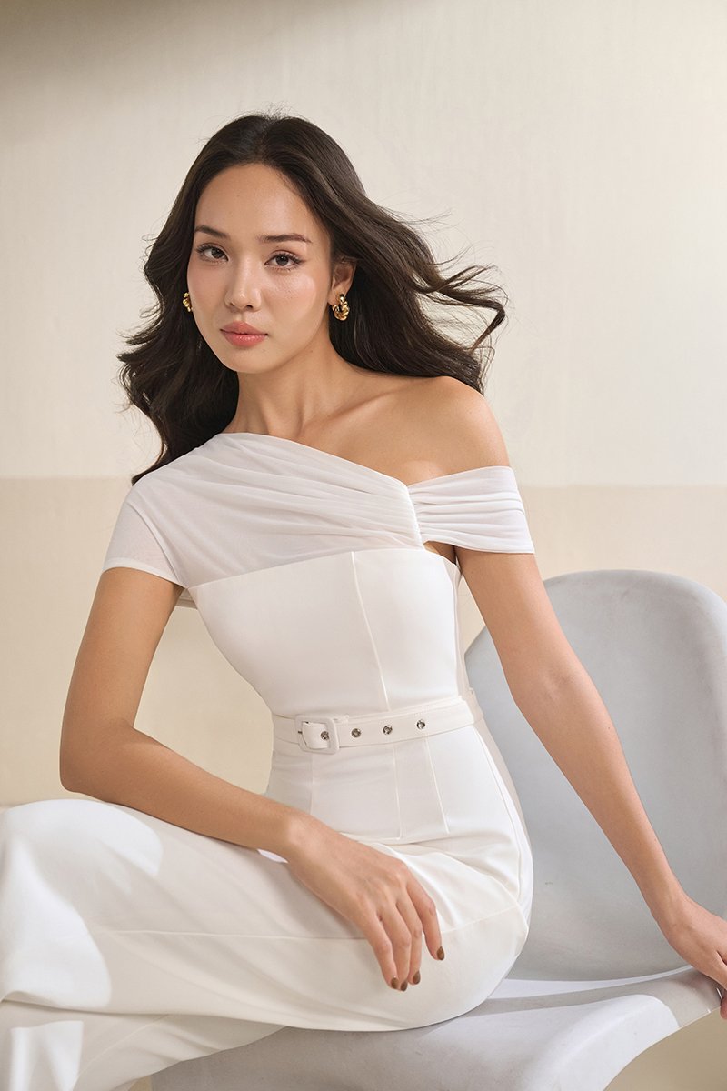 Roux Padded Asymmetrical Jumpsuit in Iconic White