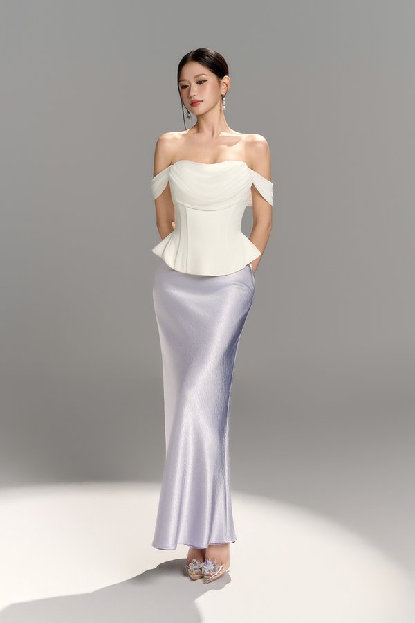 Alethea Slip Mermaid Maxi Skirt in Icy Lavender Fog