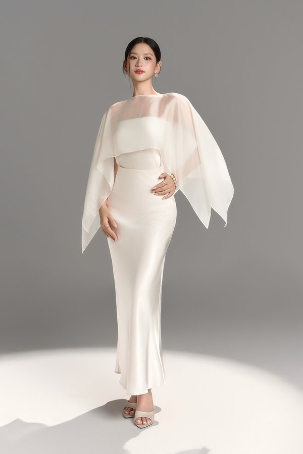 Alethea Slip Mermaid Maxi Skirt in Pearl