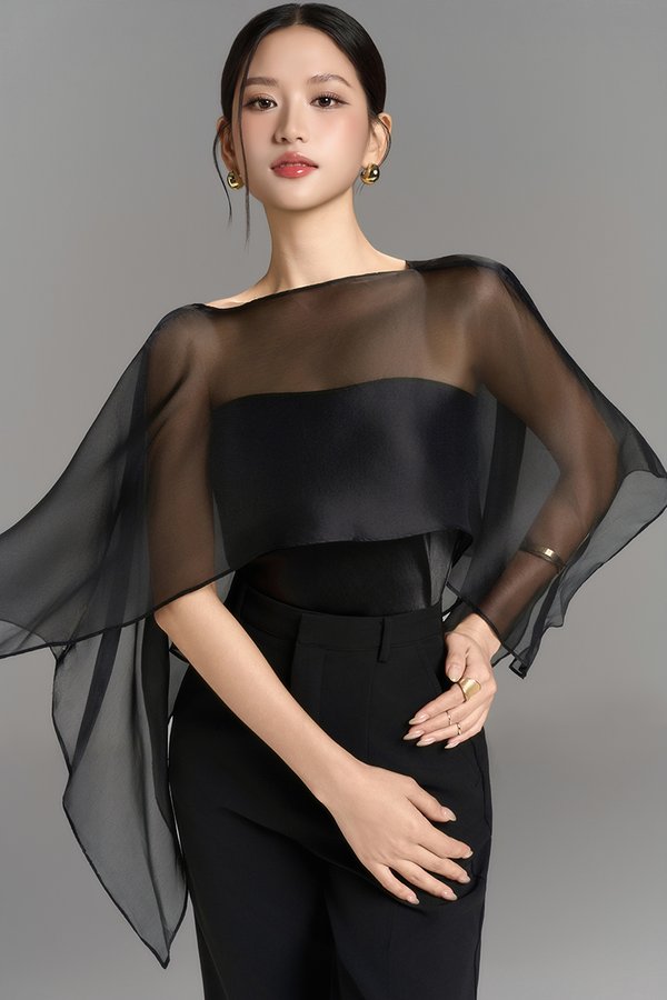 Alethea Tube Top with Organdy Cape in Classic Black