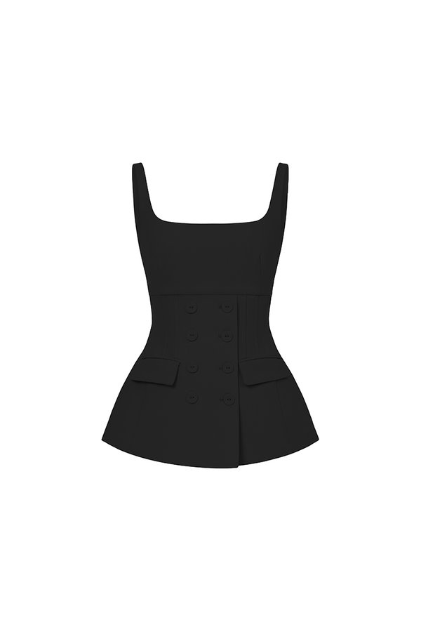 Calina Padded Scoop Neck Tailored Top in Classic Black