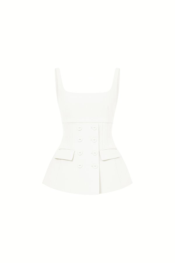 Calina Padded Scoop Neck Tailored Top in Iconic White