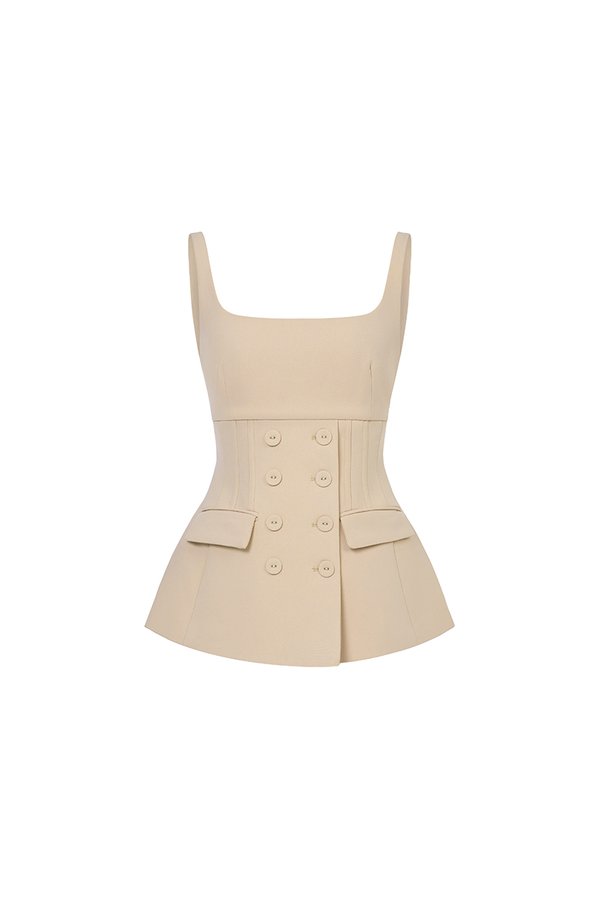 Calina Padded Scoop Neck Tailored Top in Tres Naturale