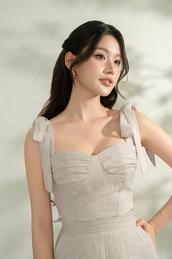 Evita Bustier Top with Ribbon Straps in Linen Drift