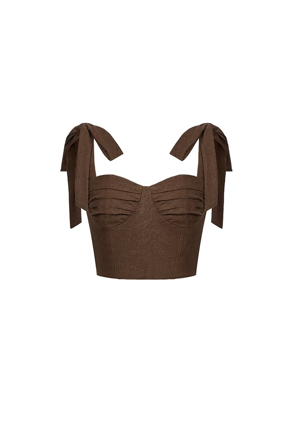 Evita Bustier Top with Ribbon Straps in Roasted Cocoa