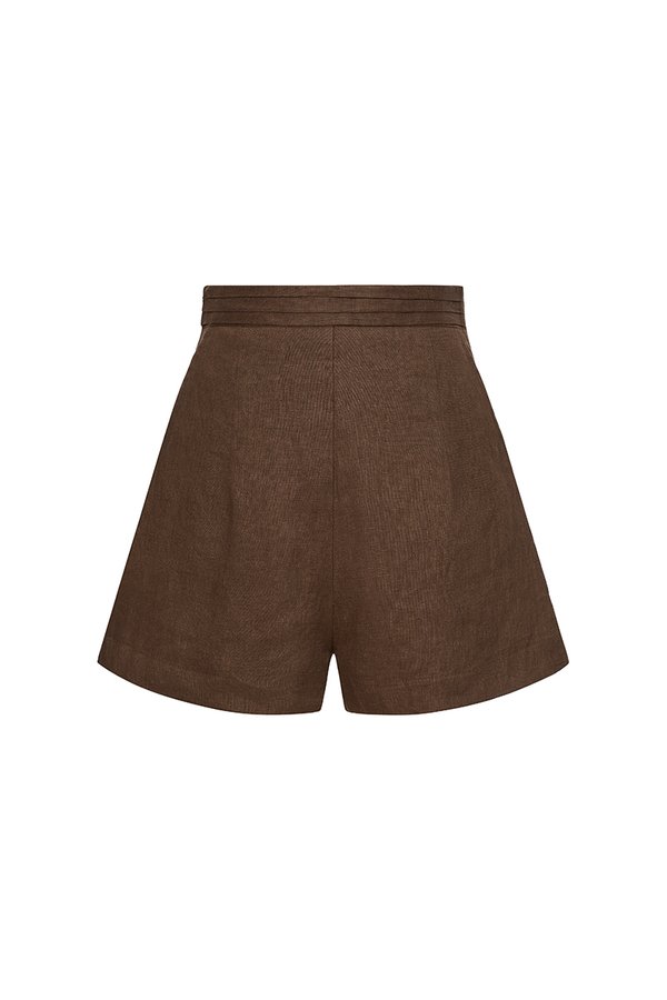 Evita Pleated Waistband Shorts in Roasted Cocoa
