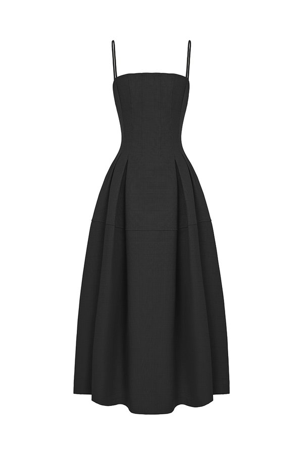 Illyra Padded Panel Midi Dress in Classic Black