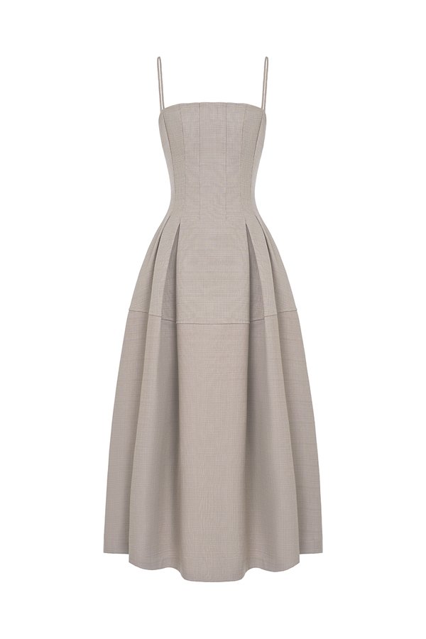 Illyra Padded Panel Midi Dress in Malt Barley