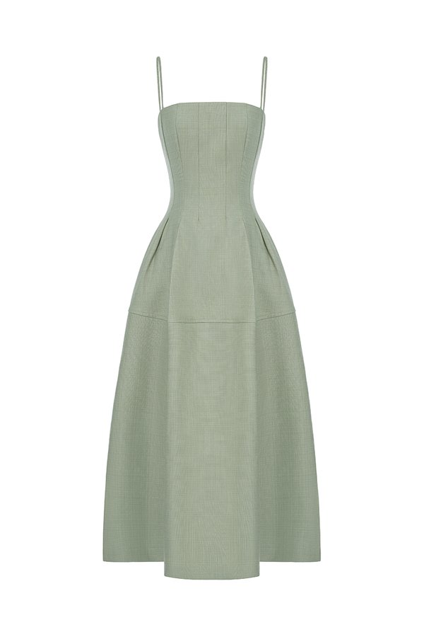 Illyra Padded Panel Midi Dress in Thyme