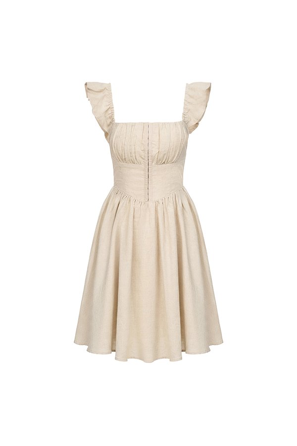 Juniper Ruffle Strap Padded Corset Mini Dress in French Linen