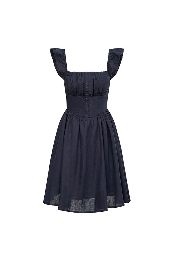 Juniper Ruffle Strap Padded Corset Mini Dress in Navy Blue