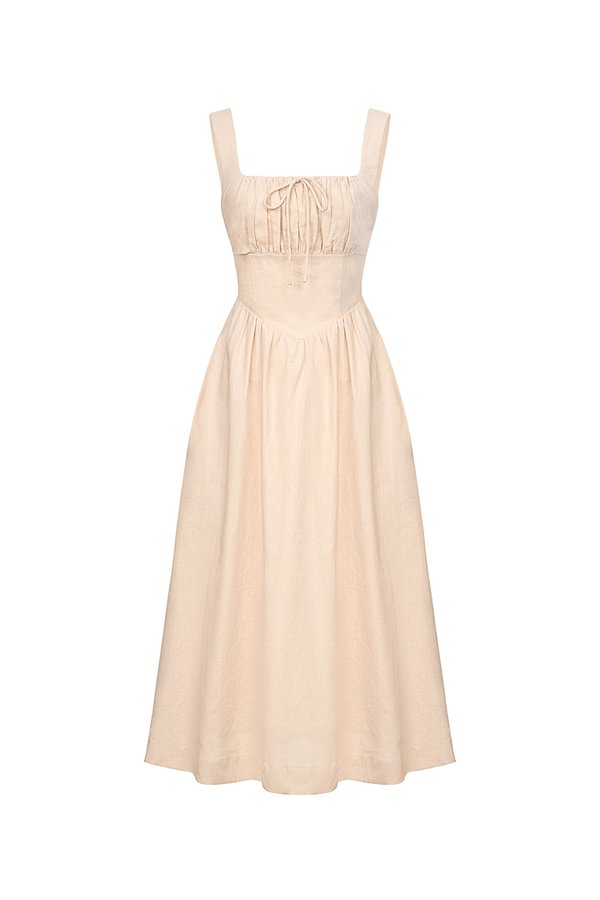 Lucia Padded Milkmaid Midi Dress in Vanilla Cream