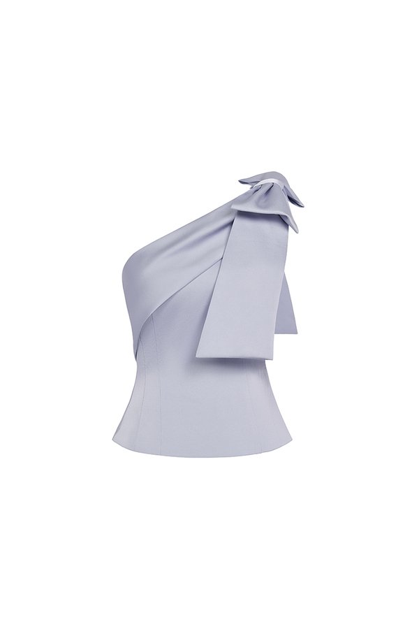 Lumira Padded Bow Toga Top in Icy Blue
