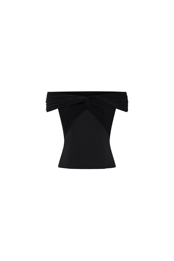 Maelle Padded Twist Off Shoulder Top in Classic Black