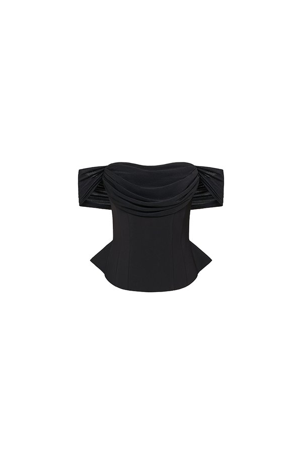 Neve Soft Corset Drape Top with Sash in Classic Black
