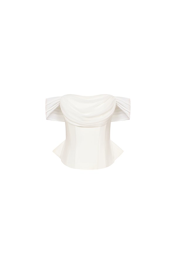Neve Soft Corset Drape Top with Sash in Iconic White
