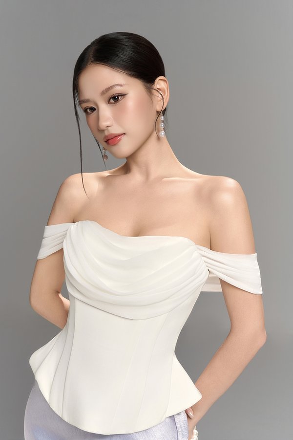 Neve Soft Corset Drape Top with Sash in Iconic White