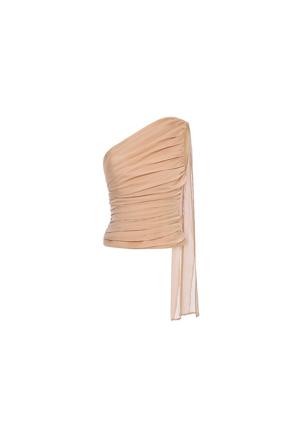 Raea Padded Toga Ruche Top in Nude Glow