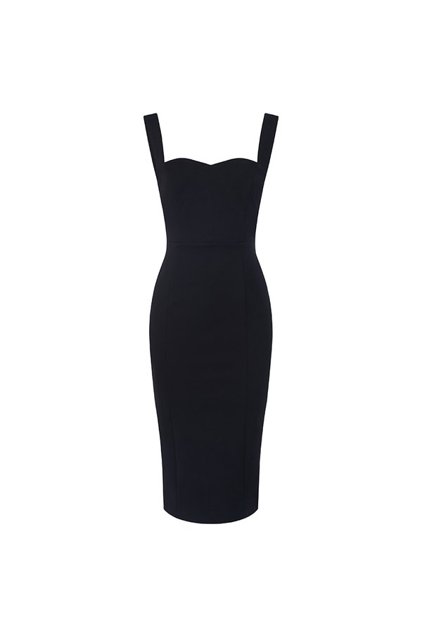 Reverie Padded Mesh Back Pencil Dress in Classic Black