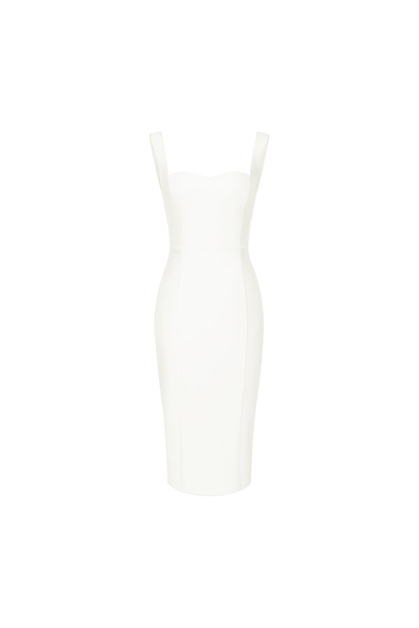 Reverie Padded Mesh Back Pencil Dress in Iconic White