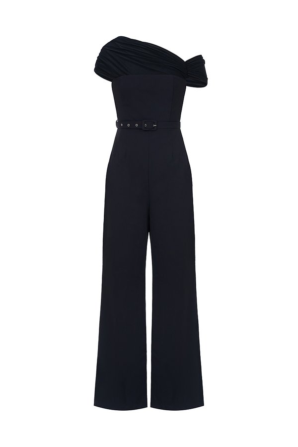 Roux Padded Asymmetrical Jumpsuit in Classic Black