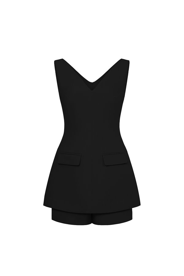 Zarielle Padded V-neckline Romper in Classic Black