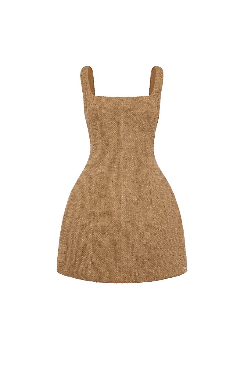 Audrina Square Neck Mini Dress in Biscotti