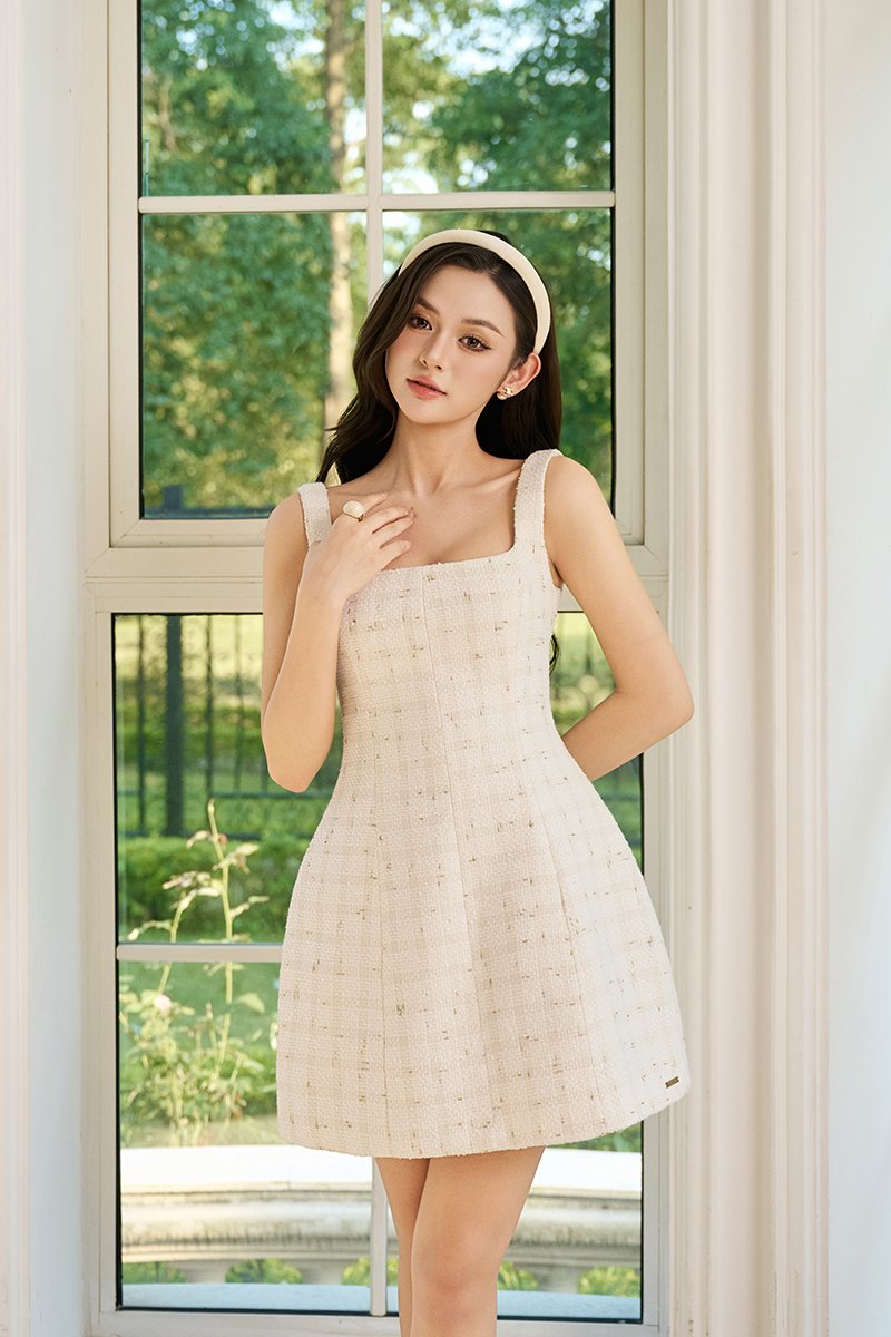 Audrina Square Neck Mini Dress in Cream