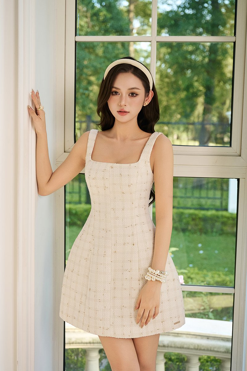 Audrina Square Neck Mini Dress in Cream