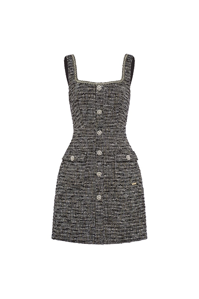 Isadora Square Neck Mini Dress in Black