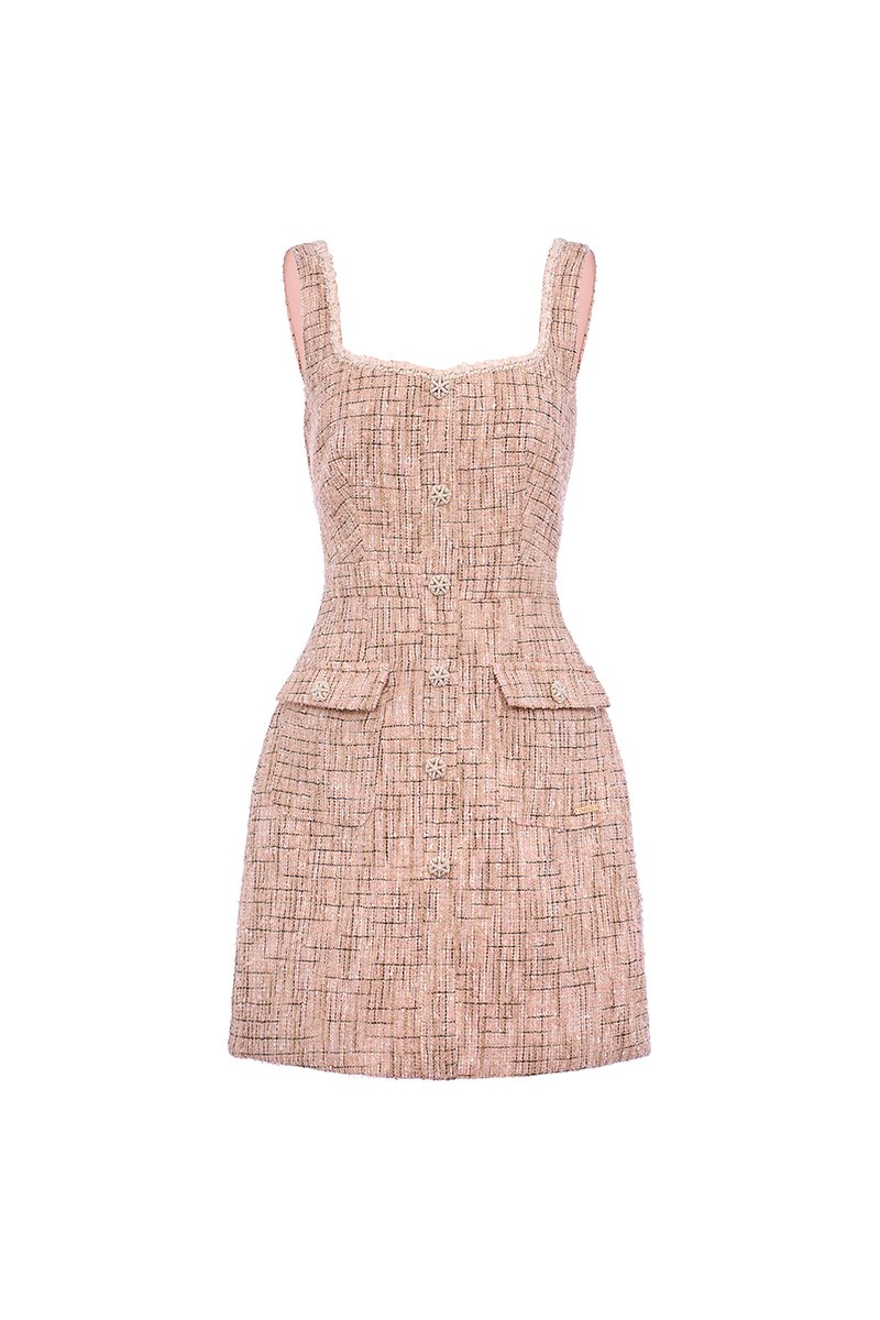 Isadora Square Neck Mini Dress in Nude Pink