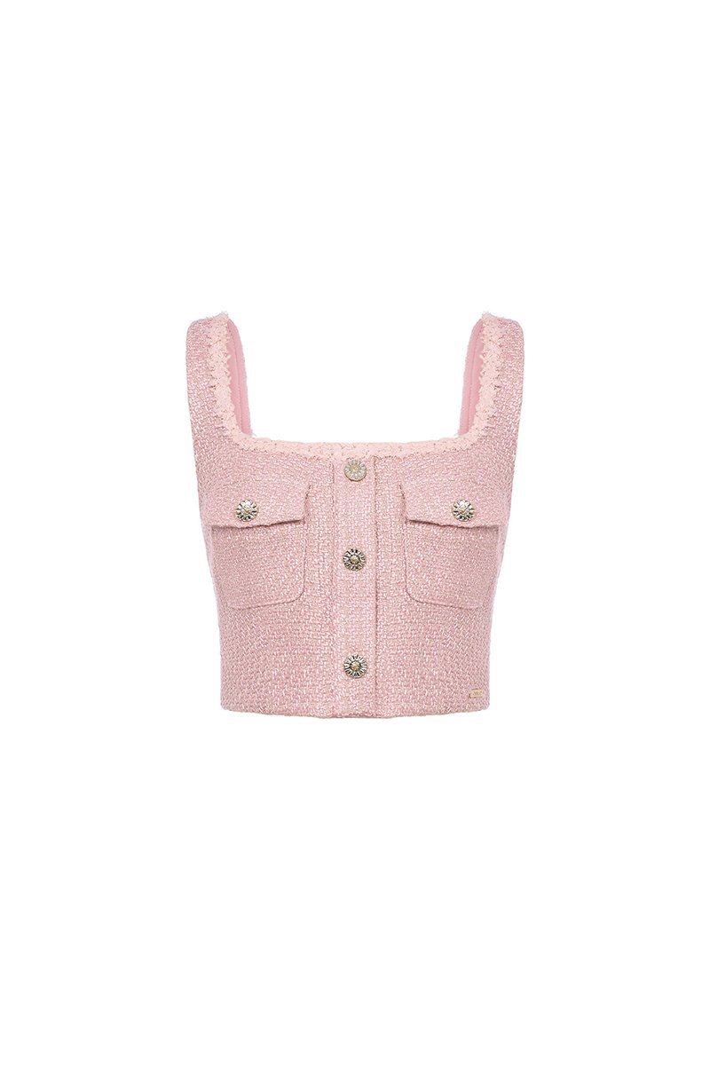Nolyn Square Neck Crop Top in Crepe Pink