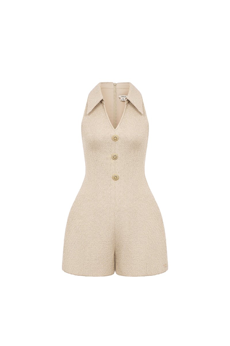 Vienna V-Neckline Romper in Antique Beige