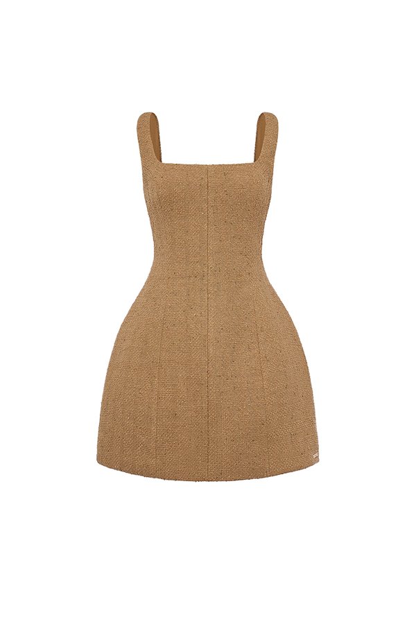 Audrina Square Neck Mini Dress in Biscotti