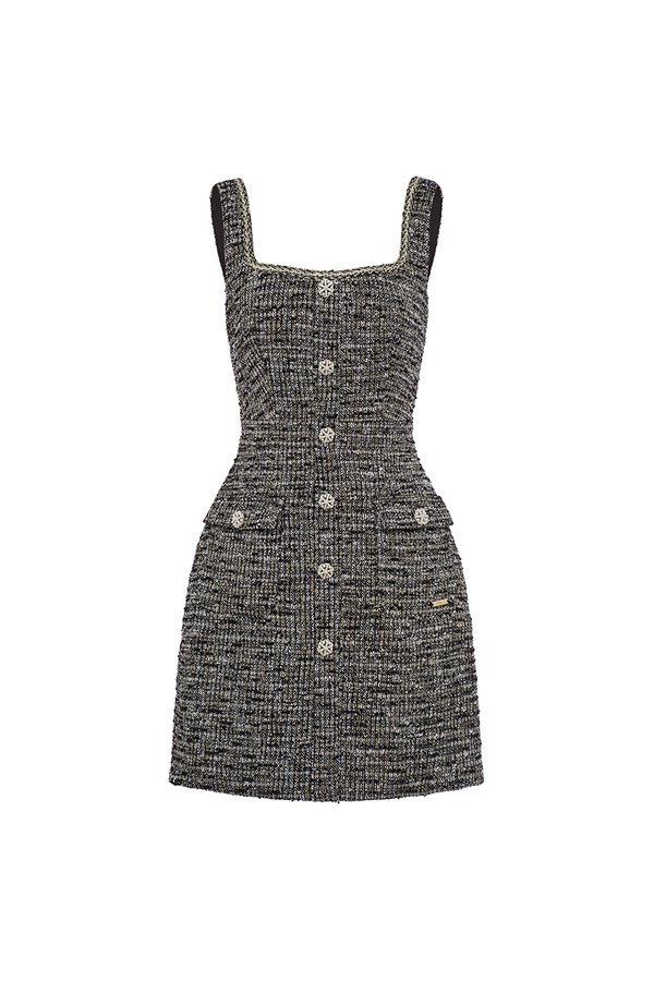 Isadora Square Neck Mini Dress in Black